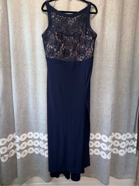 Night Way Collections Navy Lace Bodice Maxi Dress 14W